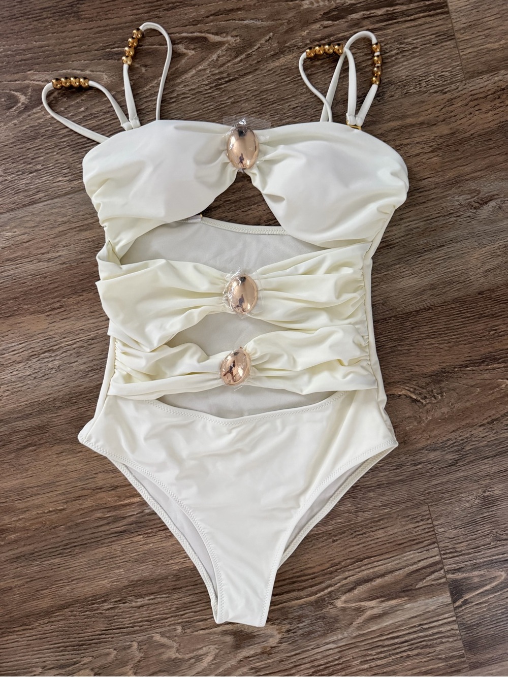 Women’s Ivory One-Piece Swimsuit with Gold Accents NWT size small